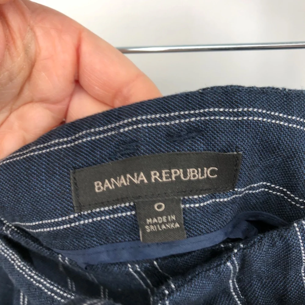 Banana Republic‎ Womens Avery Linen Crop Pant Size 0 Tie Waist Blue Stripe Coast